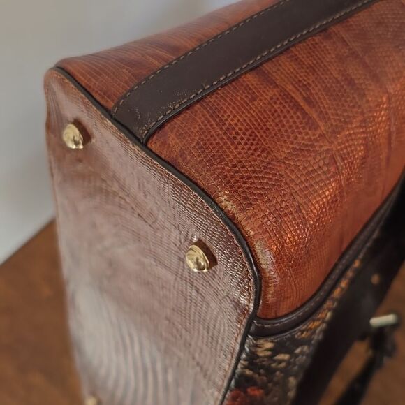 Brahmin | Mini Asher Brown Tyndal Snake Lizard  Smooth Leather Satchel - Picture 13 of 16